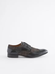 Black Leather & Check Brogue Shoes - Image 3 of 7