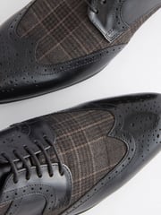 Black Leather & Check Brogue Shoes - Image 6 of 7