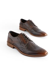 Brown Gloss Shine Brogue Shoes - Image 3 of 7