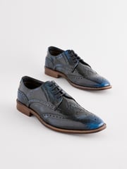 Navy Blue Gloss Shine Brogue Shoes - Image 1 of 6