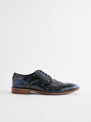 Navy Blue Gloss Shine Brogue Shoes - Image 2 of 6