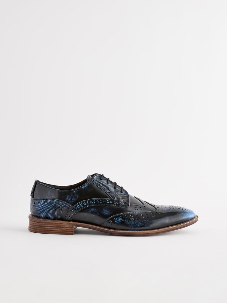 Navy Blue Gloss Shine Brogue Shoes - Image 2 of 6