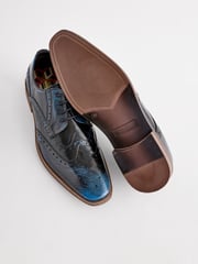 Navy Blue Gloss Shine Brogue Shoes - Image 3 of 6