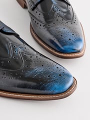 Navy Blue Gloss Shine Brogue Shoes - Image 5 of 6