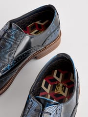 Navy Blue Gloss Shine Brogue Shoes - Image 6 of 6
