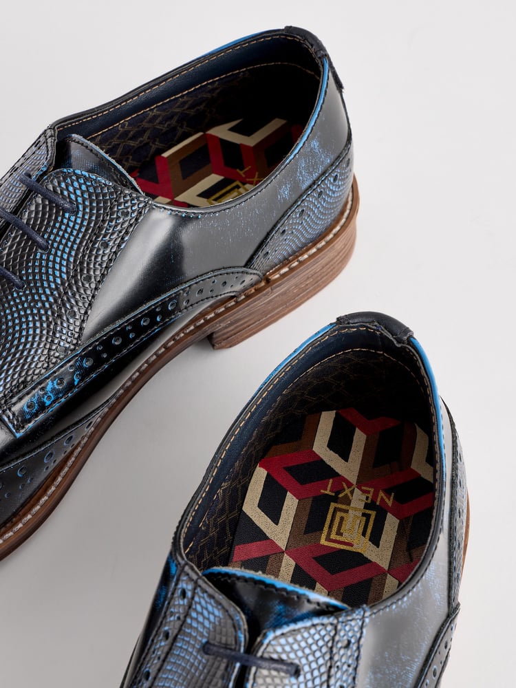 Navy Blue Gloss Shine Brogue Shoes - Image 6 of 6
