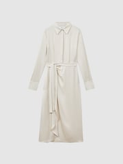 Reiss Cream Arabella Satin Shirt-Style Midi Dress - Image 2 of 5