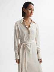 Reiss Cream Arabella Satin Shirt-Style Midi Dress - Image 4 of 5