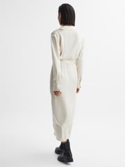 Reiss Cream Arabella Satin Shirt-Style Midi Dress - Image 5 of 5