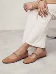 Camel Signature Leather Mary Jane Flat Shoes - Image 1 of 8