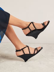 Black Forever Comfort® Strappy Wedges - Image 1 of 8