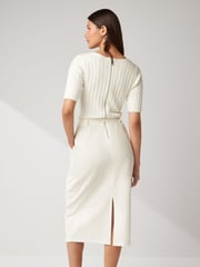 Ecru White Woven Mix Short  Sleeve Midi Dress - Image 2 of 5