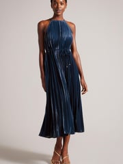 Ted Baker Blue Kassiah Pleated Halterneck Midi Dress - Image 1 of 5