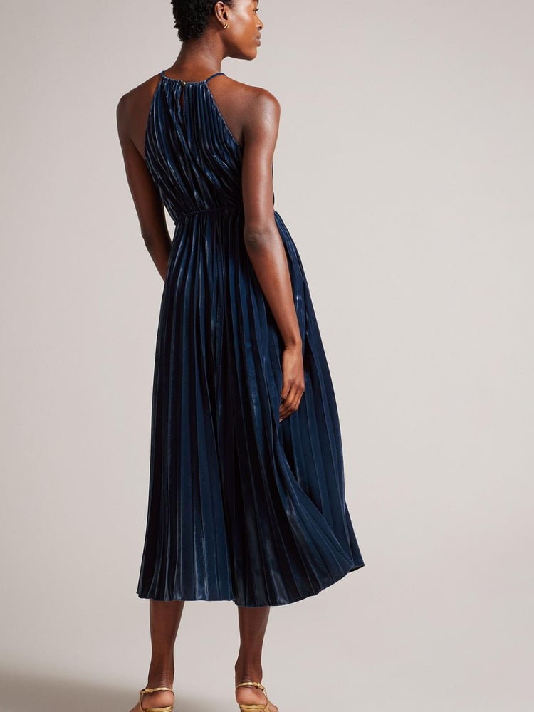 Ted Baker Blue Kassiah Pleated Halterneck Midi Dress - Image 2 of 5 Ted Baker Blue Kassiah Pleated Halterneck Midi Dress - Image 2 of 5
