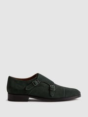 Reiss Forest Green Amalfi Suede Double Monk Strap Shoes - Image 1 of 5