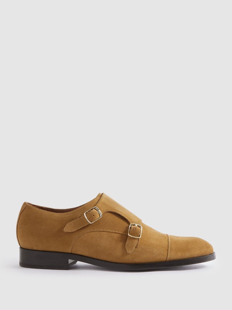 Reiss Stone Amalfi Suede Double Monk Strap Shoes - Image 1 of 5