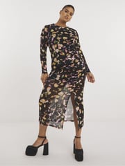 Simply Be Black Mesh Ruched Midi Dress - Image 2 of 5