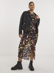 Simply Be Black Mesh Ruched Midi Dress - Image 4 of 5