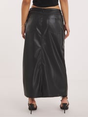 Simply Be Black PU Stretch Maxi Skirt with Front Split - Image 2 of 5