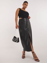 Simply Be Black PU Stretch Maxi Skirt with Front Split - Image 3 of 5