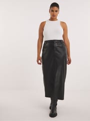 Simply Be Black PU Stretch Maxi Skirt with Front Split - Image 4 of 5