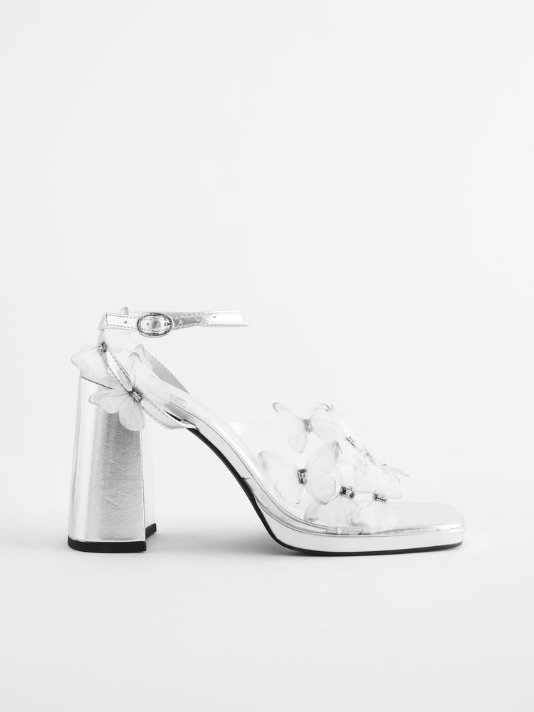 Silver Forever Comfort® Butterfly Block Heel Sandals - Image 2 of 5