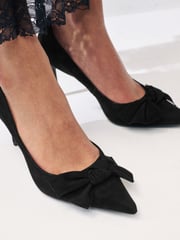 Black Forever Comfort® Leather Bow Mid Court Shoes - Image 2 of 7