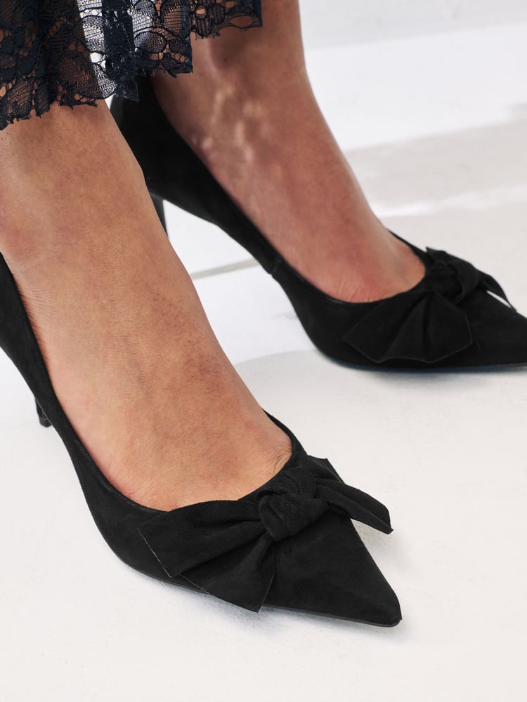 Black Forever Comfort® Leather Bow Mid Court Shoes - Image 2 of 7