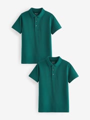 Dark Green Regular Fit Cotton School Short Sleeve 100% Cotton Polo Shirts 2 Pack (3-16yrs) - Image 1 of 4