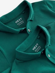 Dark Green Regular Fit Cotton School Short Sleeve 100% Cotton Polo Shirts 2 Pack (3-16yrs) - Image 4 of 4