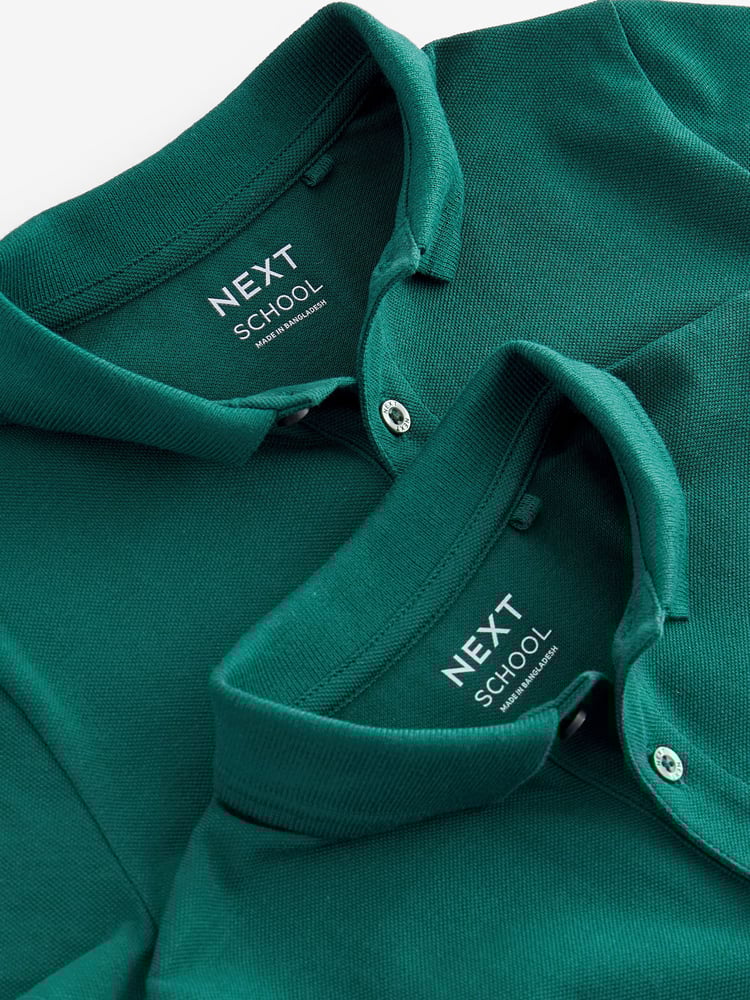 Dark Green Regular Fit Cotton School Short Sleeve 100% Cotton Polo Shirts 2 Pack (3-16yrs) - Image 4 of 4
