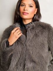 Lipsy Grey Short Faux Fur Coat - Image 3 of 4