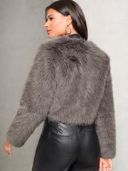 Lipsy Grey Short Faux Fur Coat - Image 4 of 4