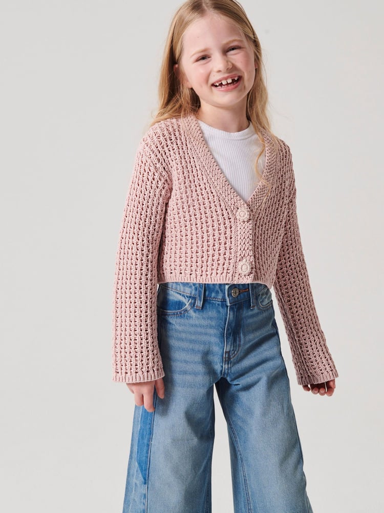 River Island Pink Girls Ecru Crochet Crop Cardigan - Image 1 of 4