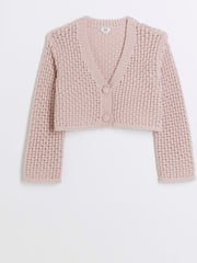 River Island Pink Girls Ecru Crochet Crop Cardigan - Image 2 of 4