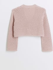 River Island Pink Girls Ecru Crochet Crop Cardigan - Image 3 of 4