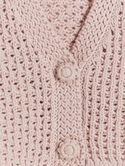 River Island Pink Girls Ecru Crochet Crop Cardigan - Image 4 of 4