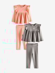 River Island Pink/Grey Mini Girls 100% Cotton Rib Peplum Set 2 Pack - Image 1 of 5