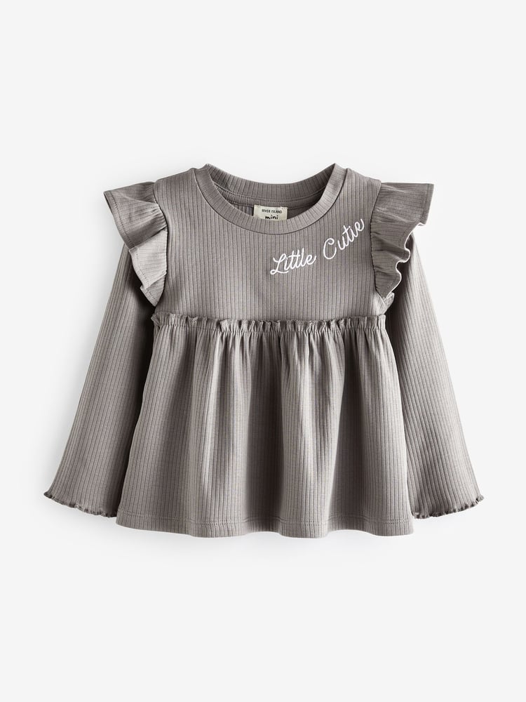 River Island Pink/Grey Mini Girls 100% Cotton Rib Peplum Set 2 Pack - Image 5 of 5