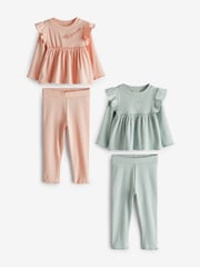 River Island Pink Mini Girls 100% Cotton Rib Peplum Set 2 Pack - Image 1 of 3
