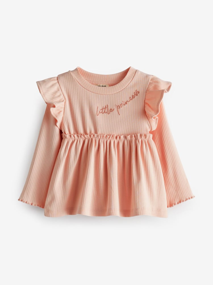 River Island Pink Mini Girls 100% Cotton Rib Peplum Set 2 Pack - Image 2 of 3