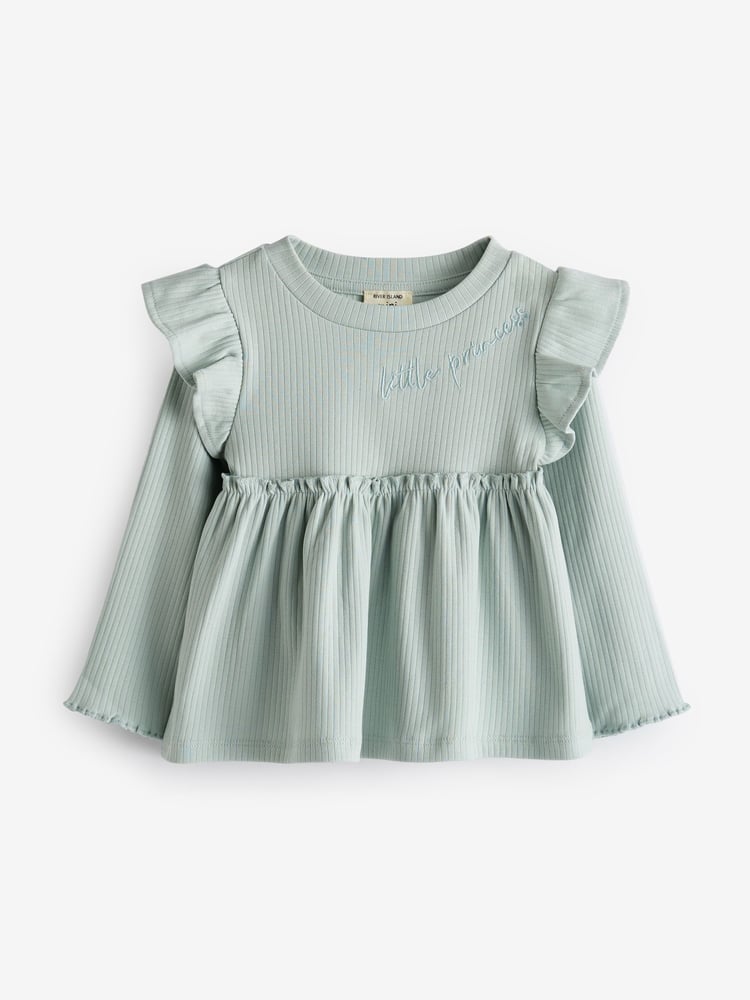 River Island Pink Mini Girls 100% Cotton Rib Peplum Set 2 Pack - Image 3 of 3