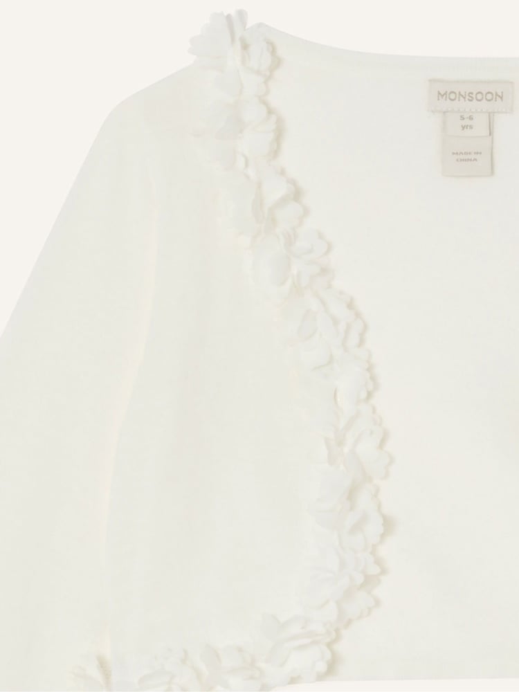 Monsoon Natural Baby 3D 100% Cotton Floral Trim Cardigan - Image 3 of 3