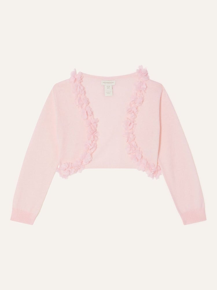 Monsoon Pink Baby 3D 100% Cotton Floral Trim Cardigan - Image 1 of 3