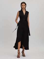 Reiss Black Raya Strappy Asymmetric Midi Dress - Image 1 of 6