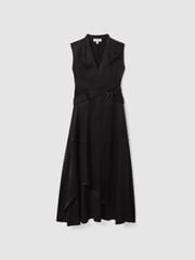 Reiss Black Raya Strappy Asymmetric Midi Dress - Image 2 of 6