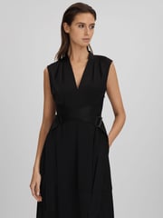 Reiss Black Raya Strappy Asymmetric Midi Dress - Image 3 of 6
