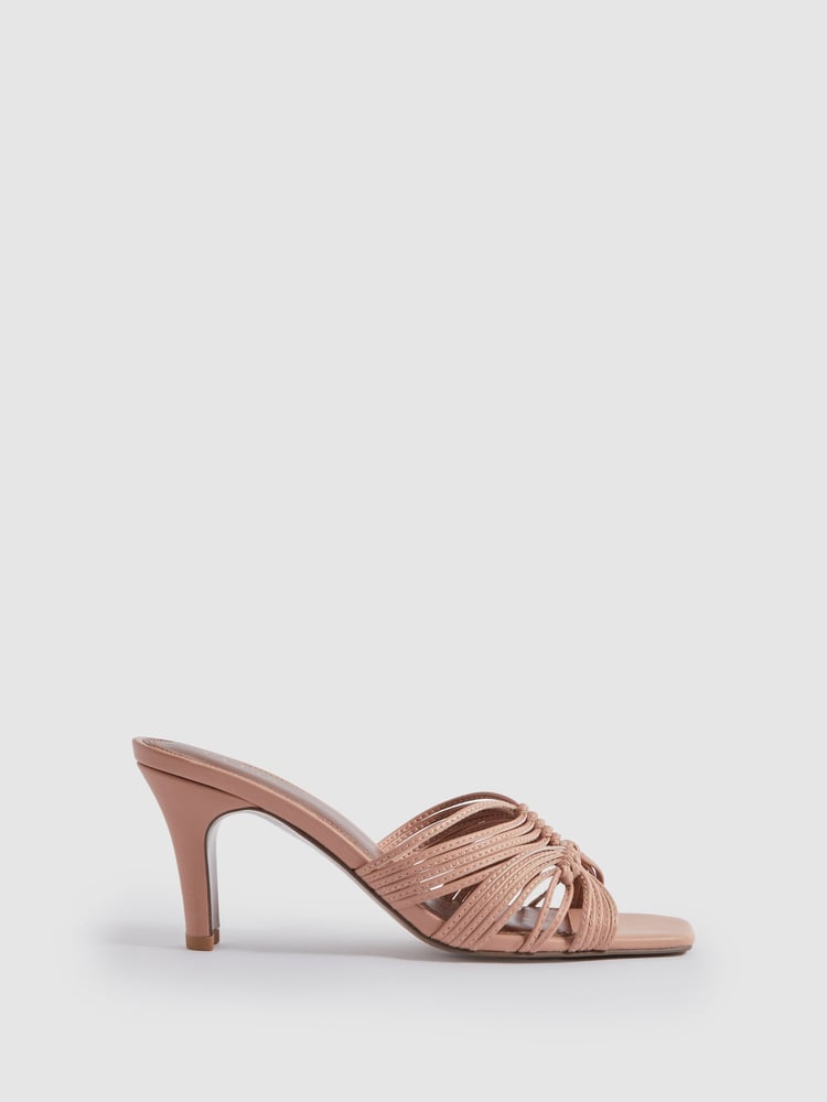Reiss Blush Harriet Leather Knot Detail Mules - Image 1 of 5