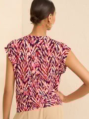 Love & Roses Pink Abstract Animal Tie Front Jersey Top - Image 3 of 4