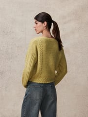 Yellow Sparkle Bow Button Cable Knitted Cardigan - Image 2 of 3